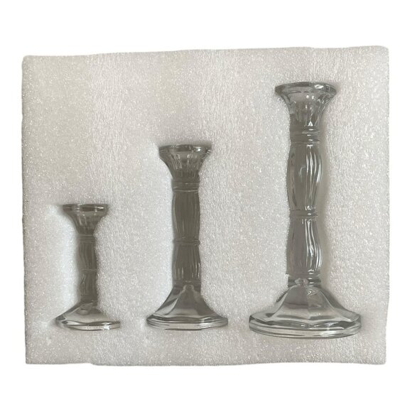 NIB 3x Glass Candle Stick Holders Set Taper Candles Holder Table Centerpieces - Picture 3 of 4